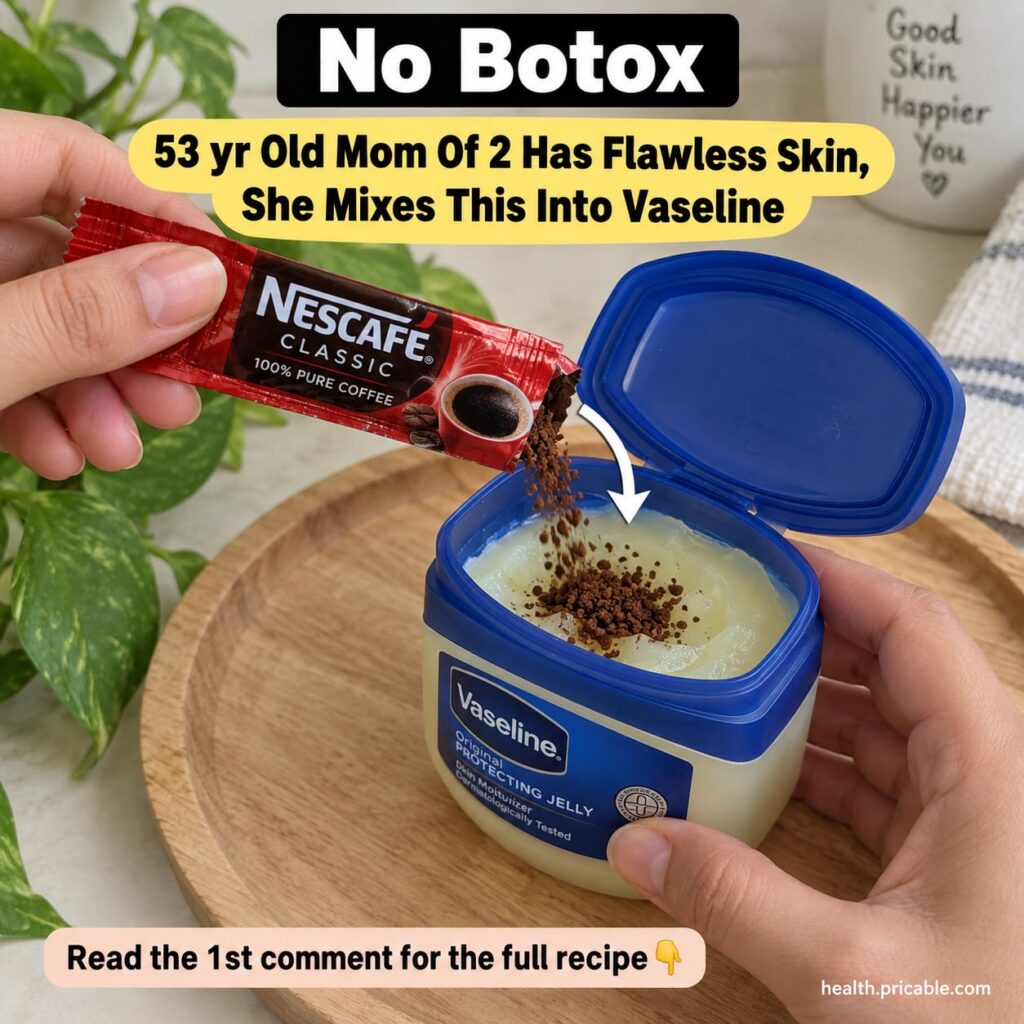 Ingredients for the Vaseline and coffee mask a jar of Vaseline and a container of instant coffee on a clean light surfac