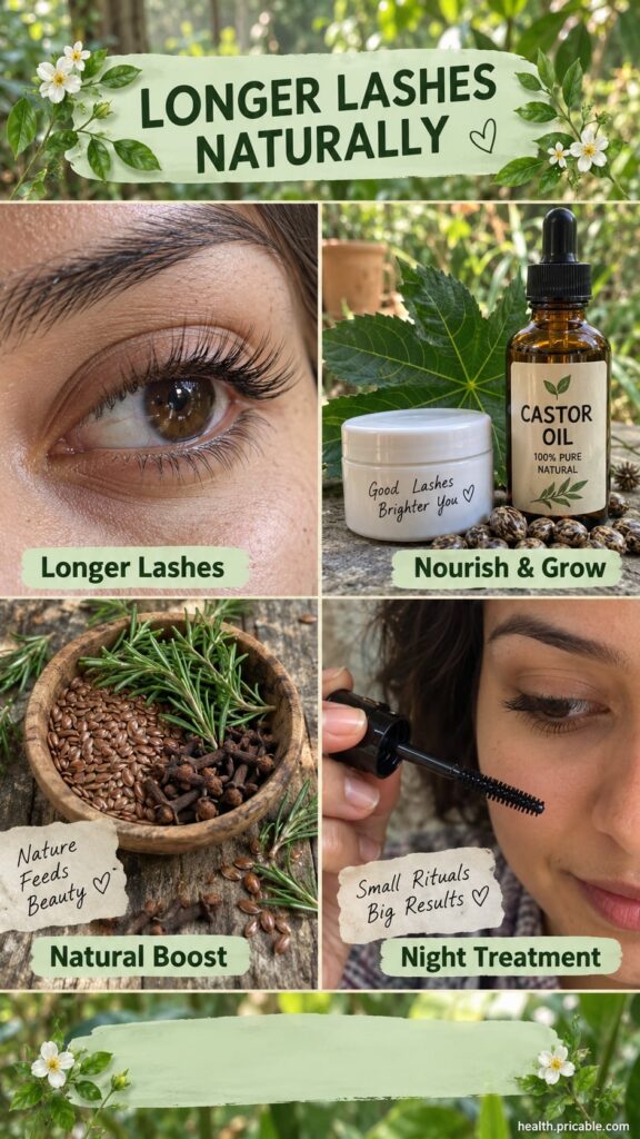 A small glass dropper bottle filled with a golden lash serum with a few castor beans flaxseeds and rosemary sprigs artfu