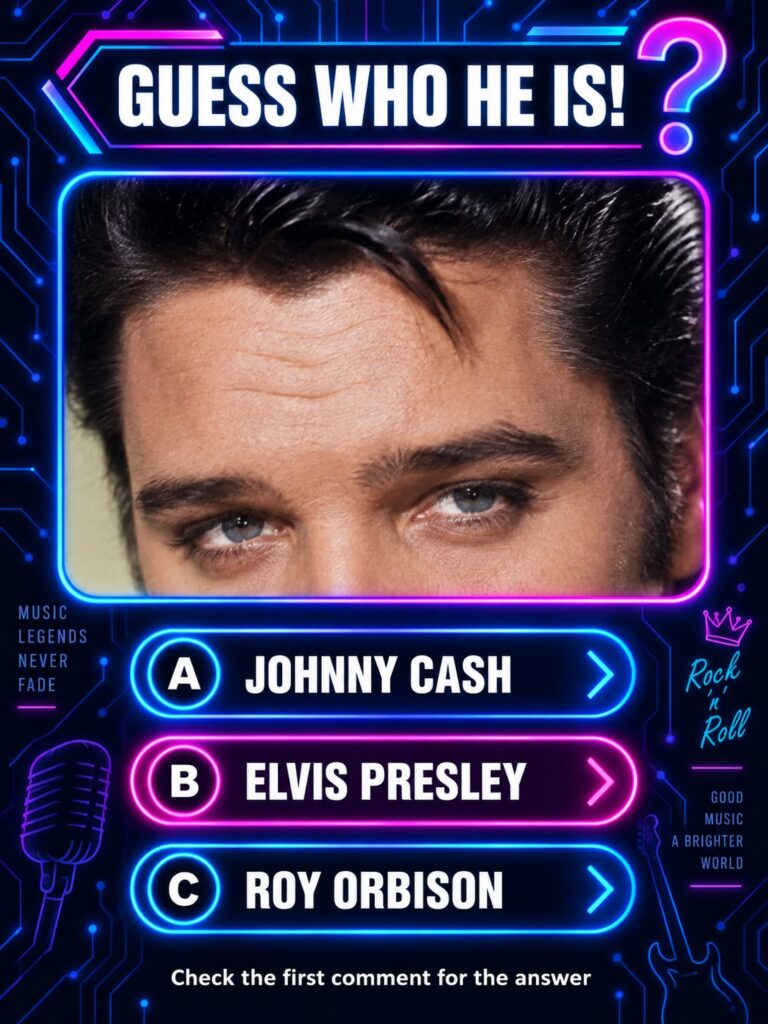 A vintage-style quiz image of Elvis Presley from the 1950s featuring his iconic pompadour hairstyle and charismatic gaze