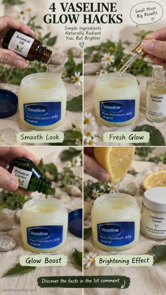 A small clear jar of petroleum jelly Vaseline on a clean light background with subtle glowing light around it to suggest