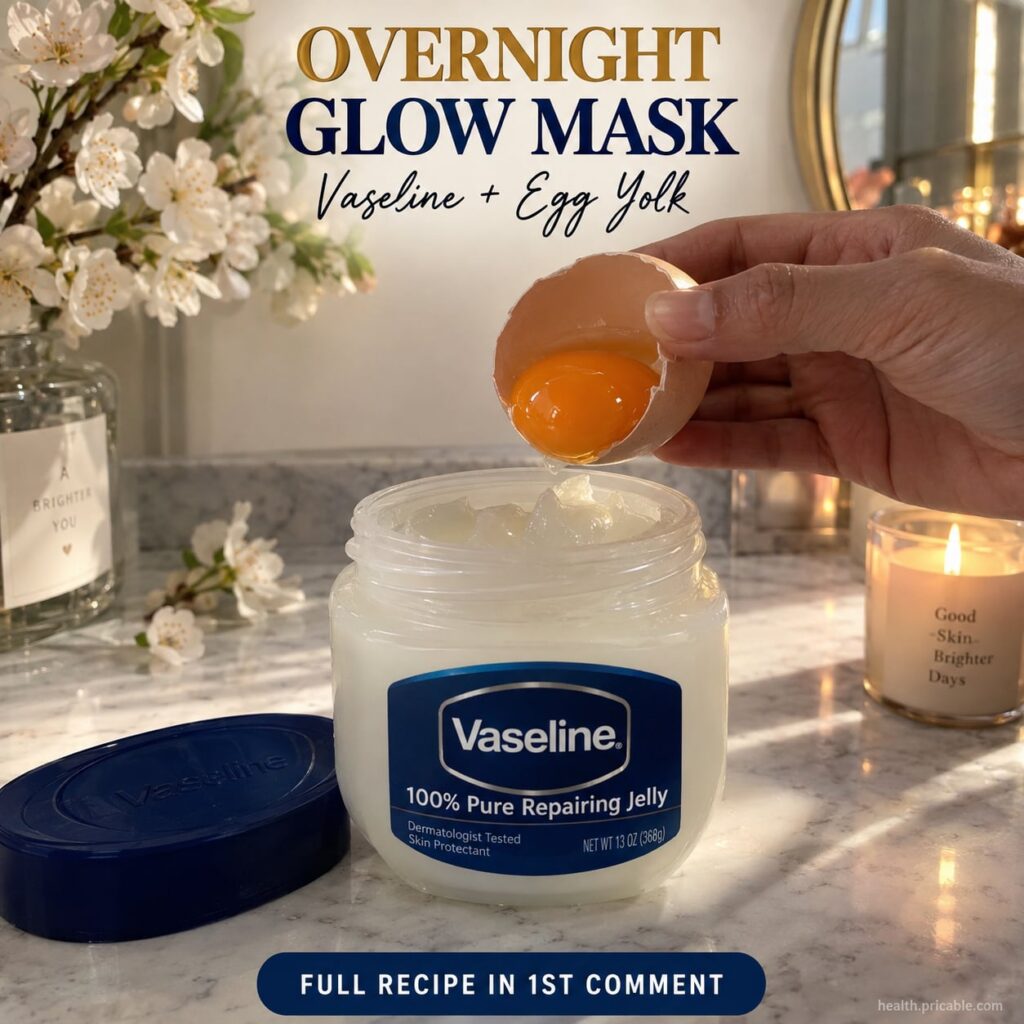 A close-up of a small bowl containing a creamy yellow mask mixture with a jar of Vaseline and an egg nearby suggesting i