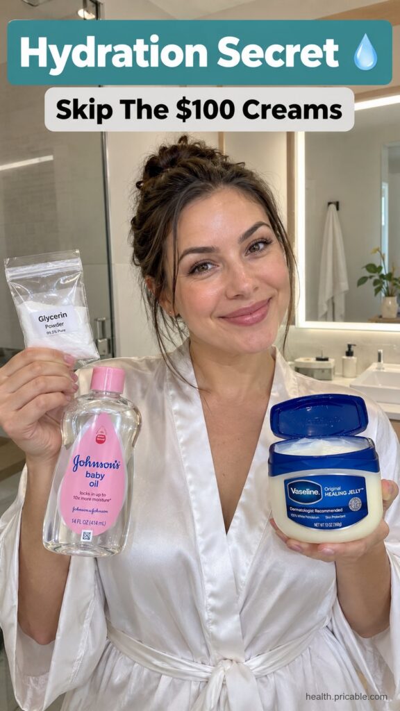 A woman gently applying a small amount of a mixed cream to her face showing soft hydrated skin The setting is bright and