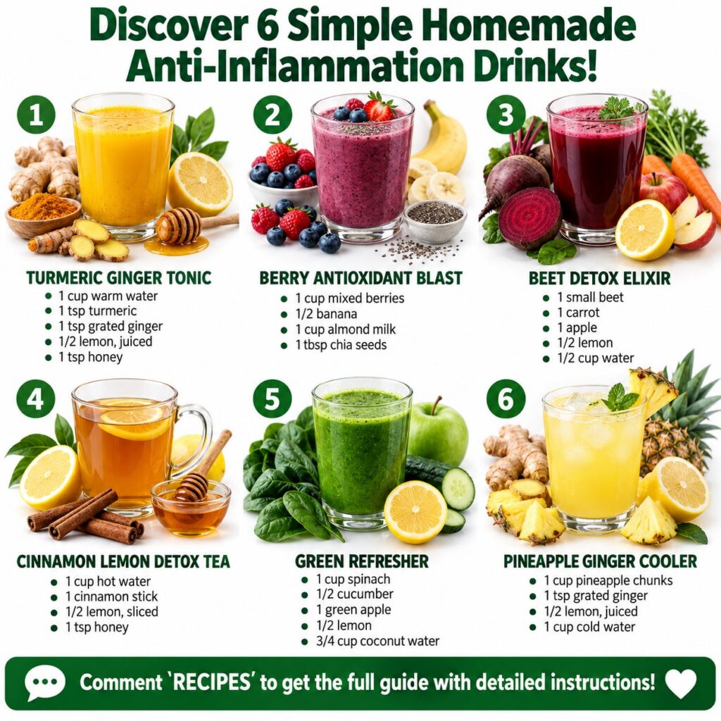 A vibrant collage of ingredients commonly used in anti-inflammatory drinks such as fresh turmeric root ginger lemons ber