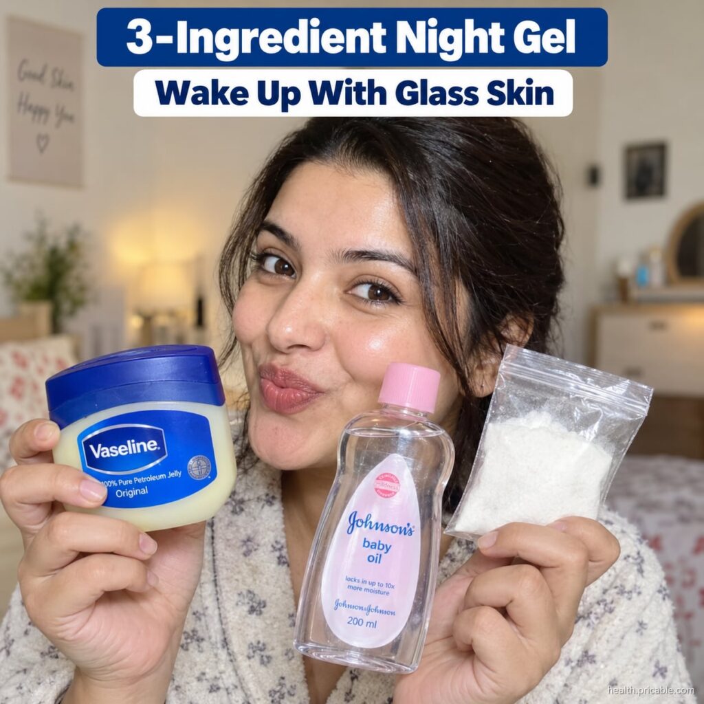 A small clear glass jar filled with a translucent light-colored gel on a skincare-themed background with soft lighting