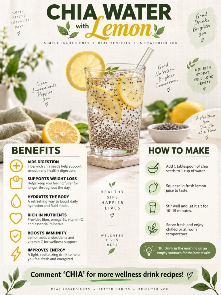 A refreshing glass of lemon chia water with chia seeds visibly settled at the bottom and lemon slices on the rim set aga