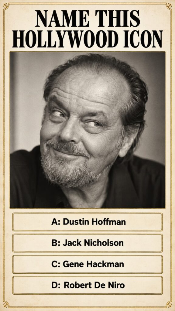 A black and white close-up photo of Jack Nicholson with his iconic mischievous smirk looking directly at the camera He i