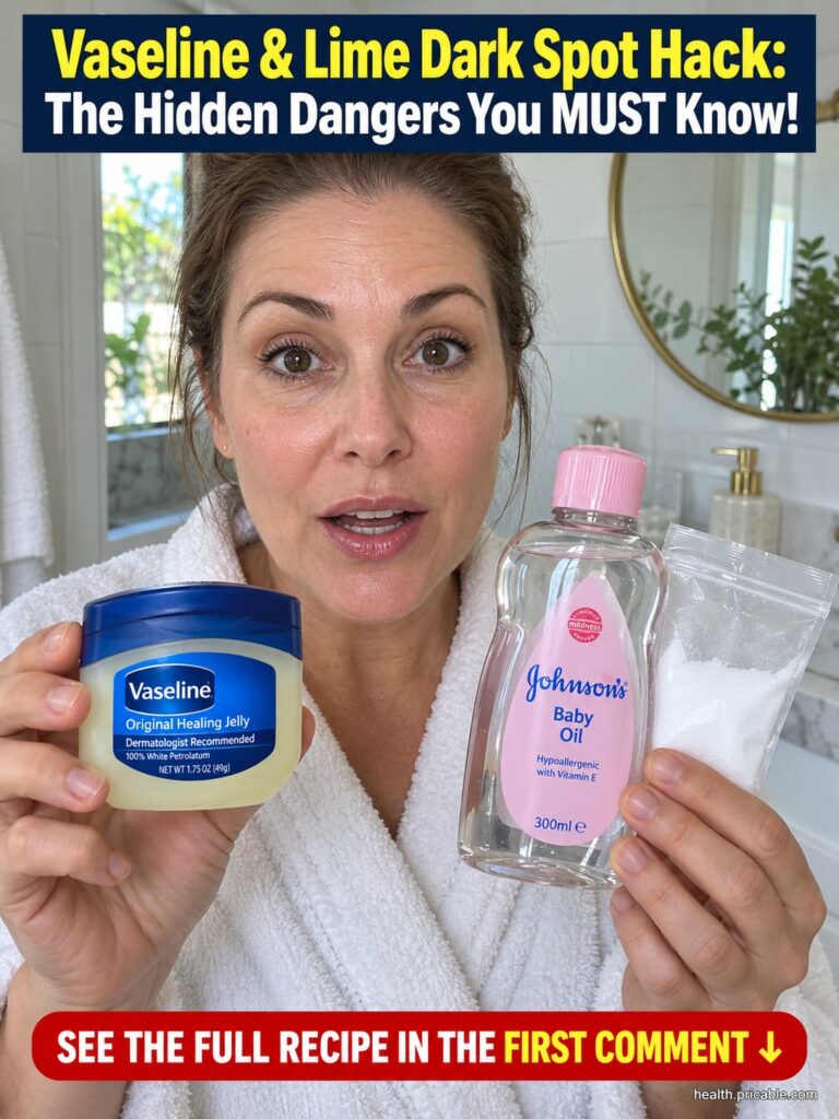 A split image showing on one side a lime and a jar of petroleum jelly with a danger sign and on the other side a natural