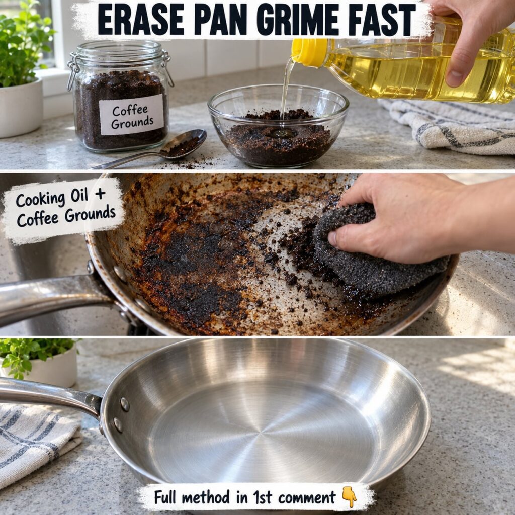 A close-up shot of coffee grounds in a glass bowl with cooking oil being poured over them illustrating the two ingredien