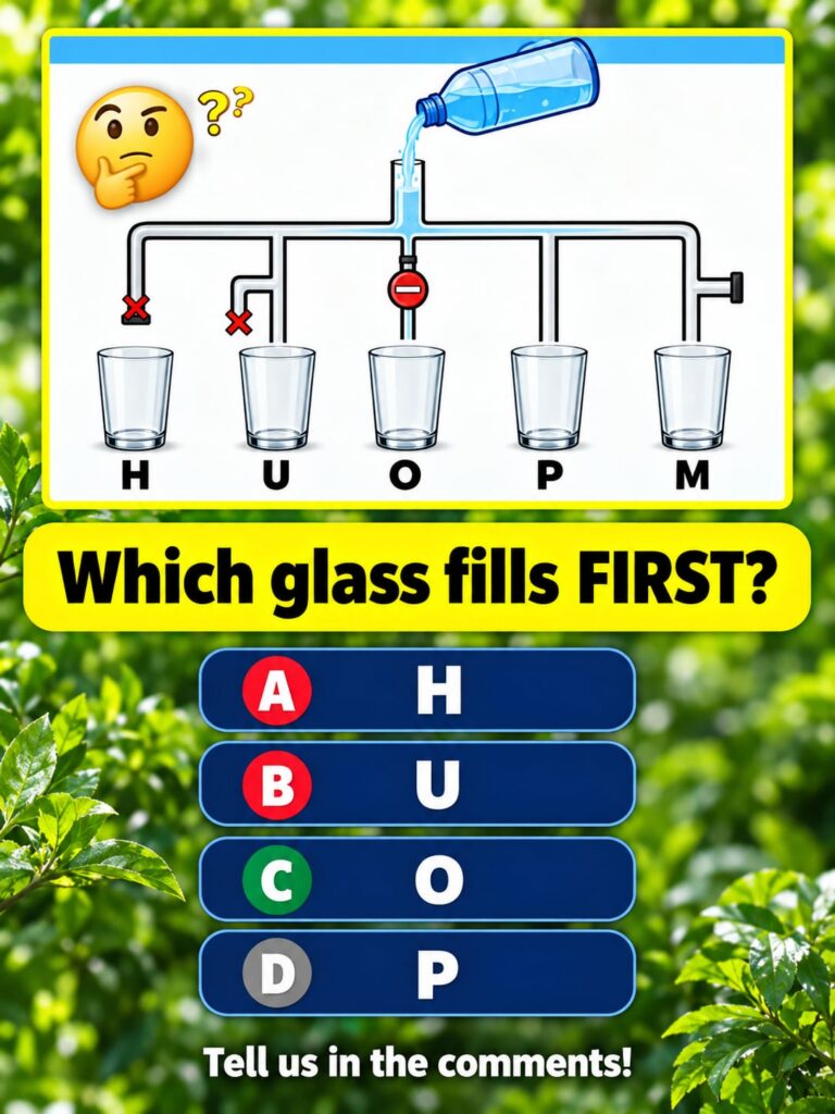 A classic water-pouring puzzle with a main faucet at the top pouring water into a system of pipes that lead to several l