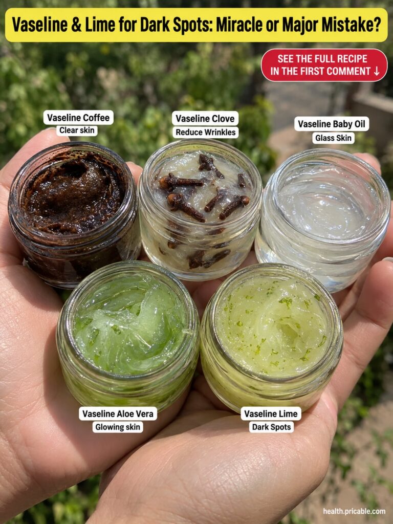 A split image showing a jar of Vaseline on one side and a cut lime on the other with a large question mark in the middle