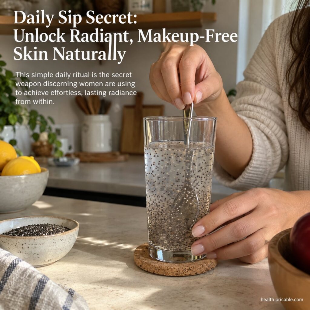 A woman gently stirring a light-colored powder into a glass of water held in a hand with soft lighting suggesting a morn