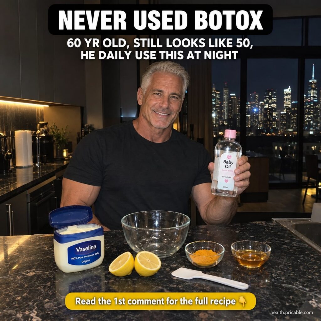 A collection of natural ingredients for a beauty routine a bottle of baby oil a jar of Vaseline a fresh lemon a small bo