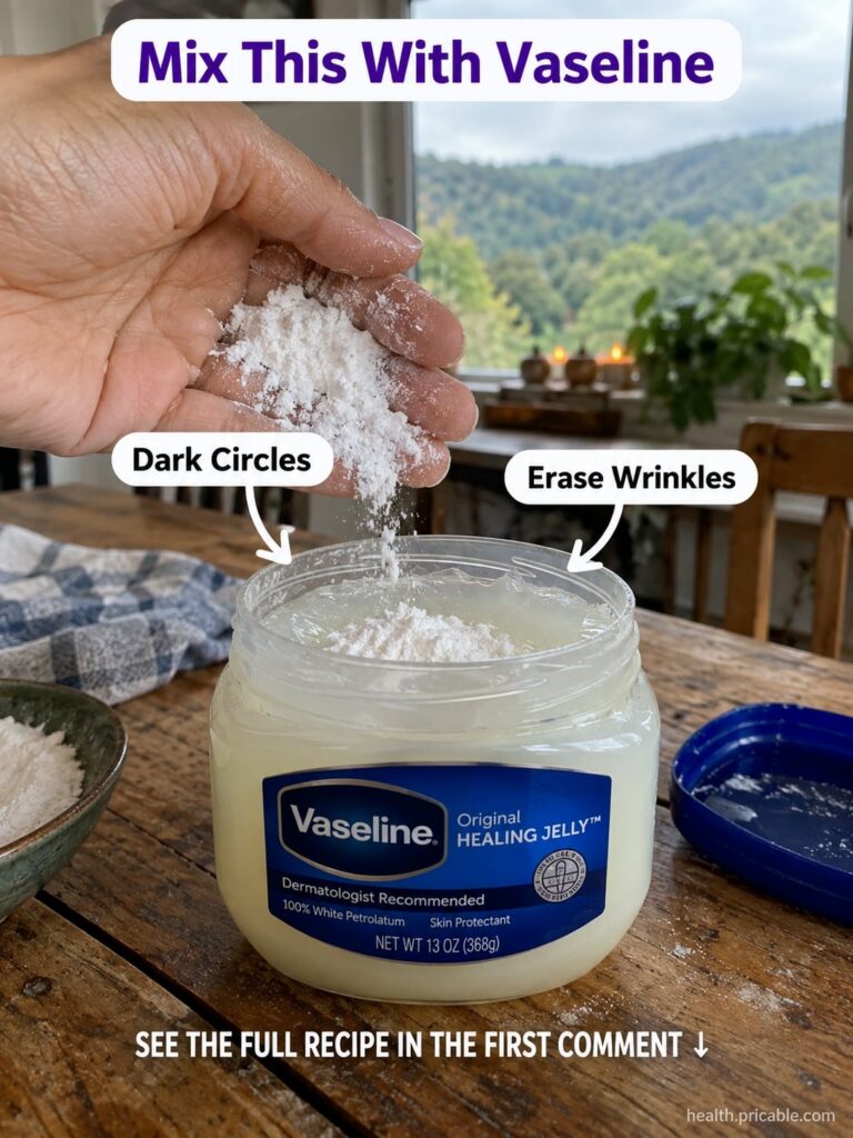 A small glass jar of Vaseline next to a bowl of fine white rice flour and a small mixing spoon
