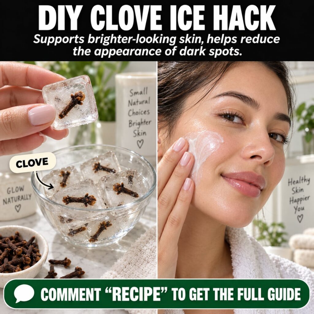 A visually dynamic collage promoting a DIY clove ice hack It features a text banner DIY CLOVE ICE HACK with benefits a h