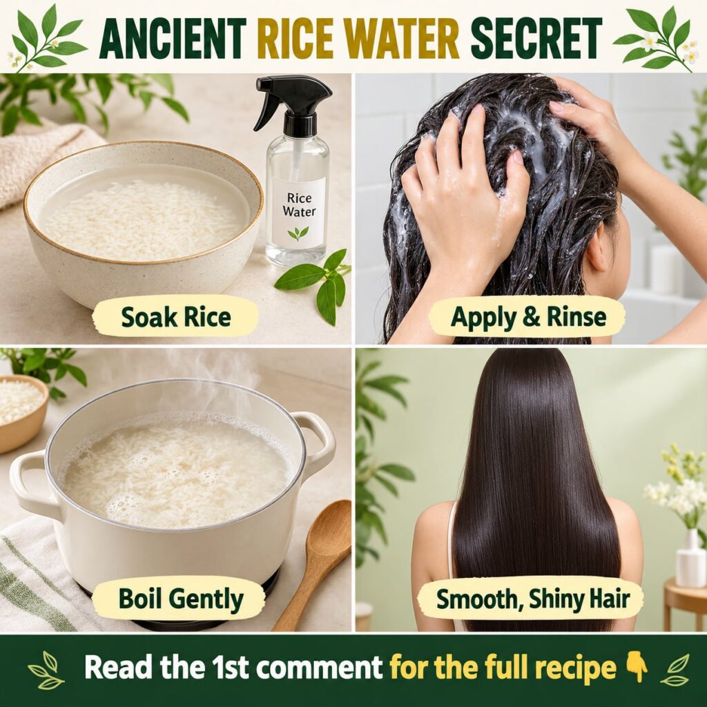Close-up of a bowl of white rice soaking in water with a woman s hands gently stirring it Focus on the milky water and a