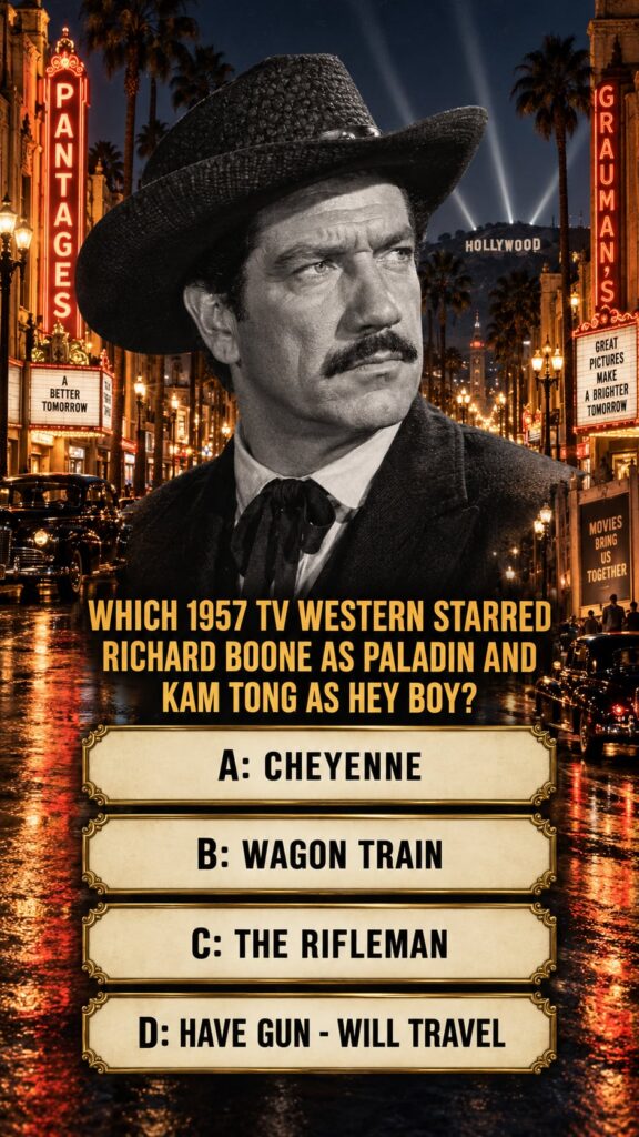 Promotional image for the classic TV Western Have Gun Will Travel featuring Richard Boone as Paladin in his black suit a