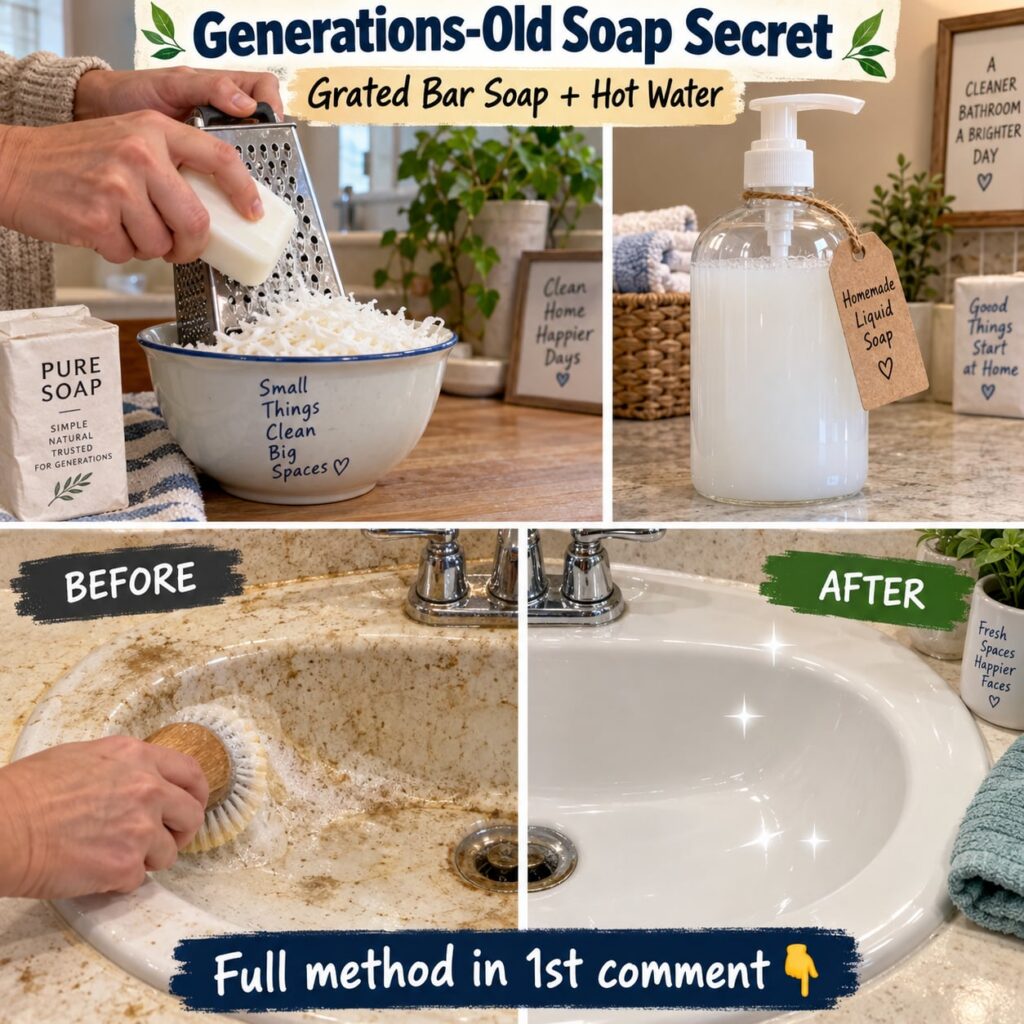 Ingredients and tools for making DIY liquid soap a bar of white soap a grater a bowl with grated soap a bottle of water 