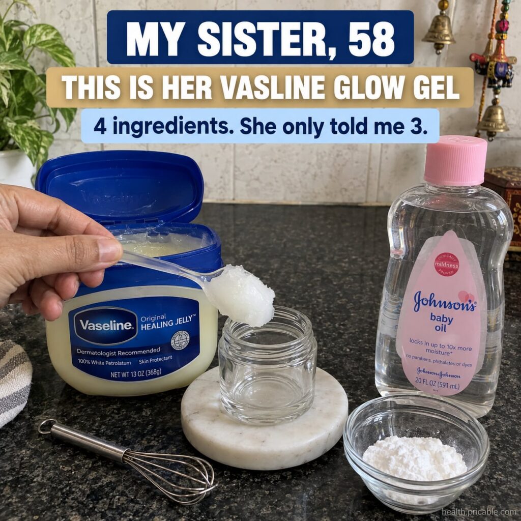 A small clear glass jar containing a light yellow translucent gel representing the homemade Vaseline glow gel The jar is