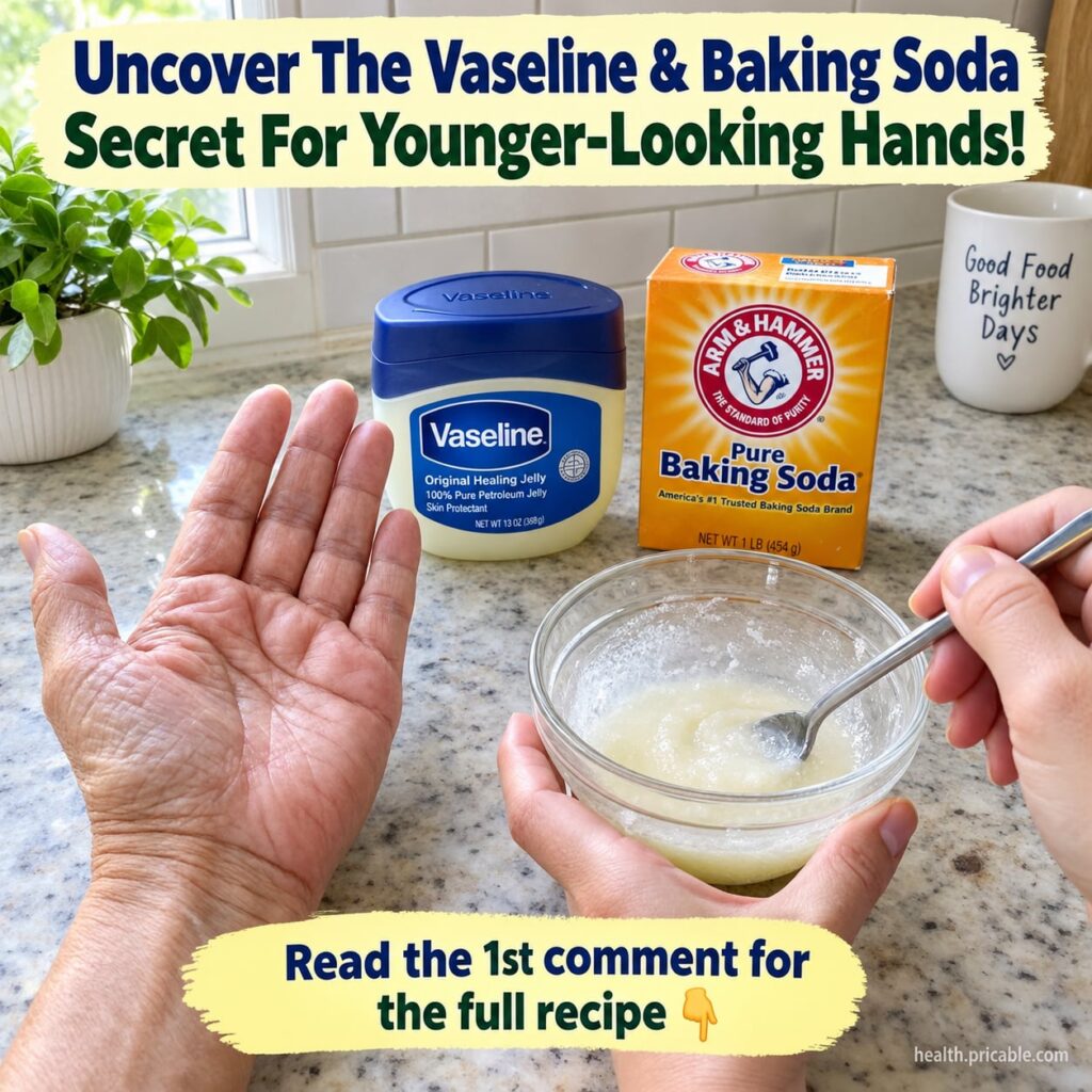 A close-up shot of a small glass bowl with Vaseline petroleum jelly and baking soda being mixed together with a spoon Th