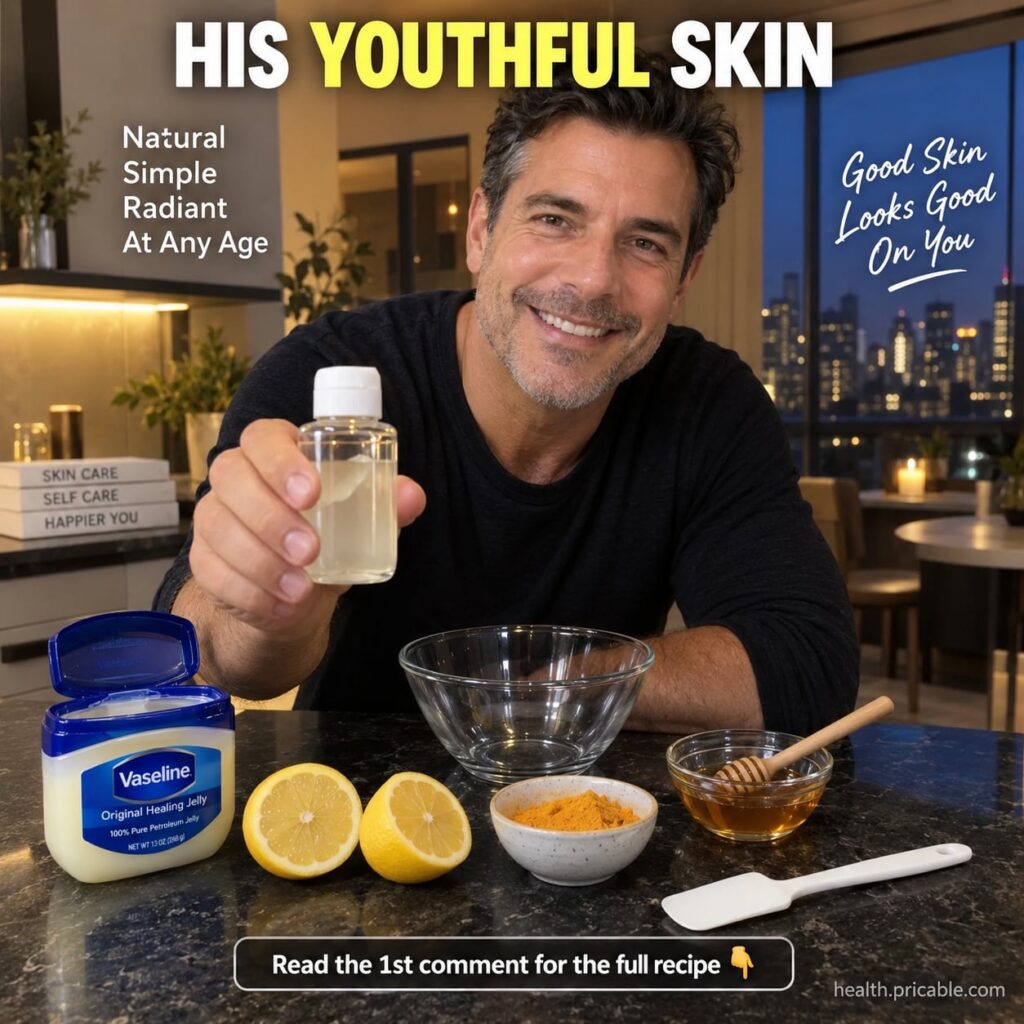 A 70-year-old man with incredibly smooth youthful-looking skin smiling gently at the camera He looks radiant and well-hy