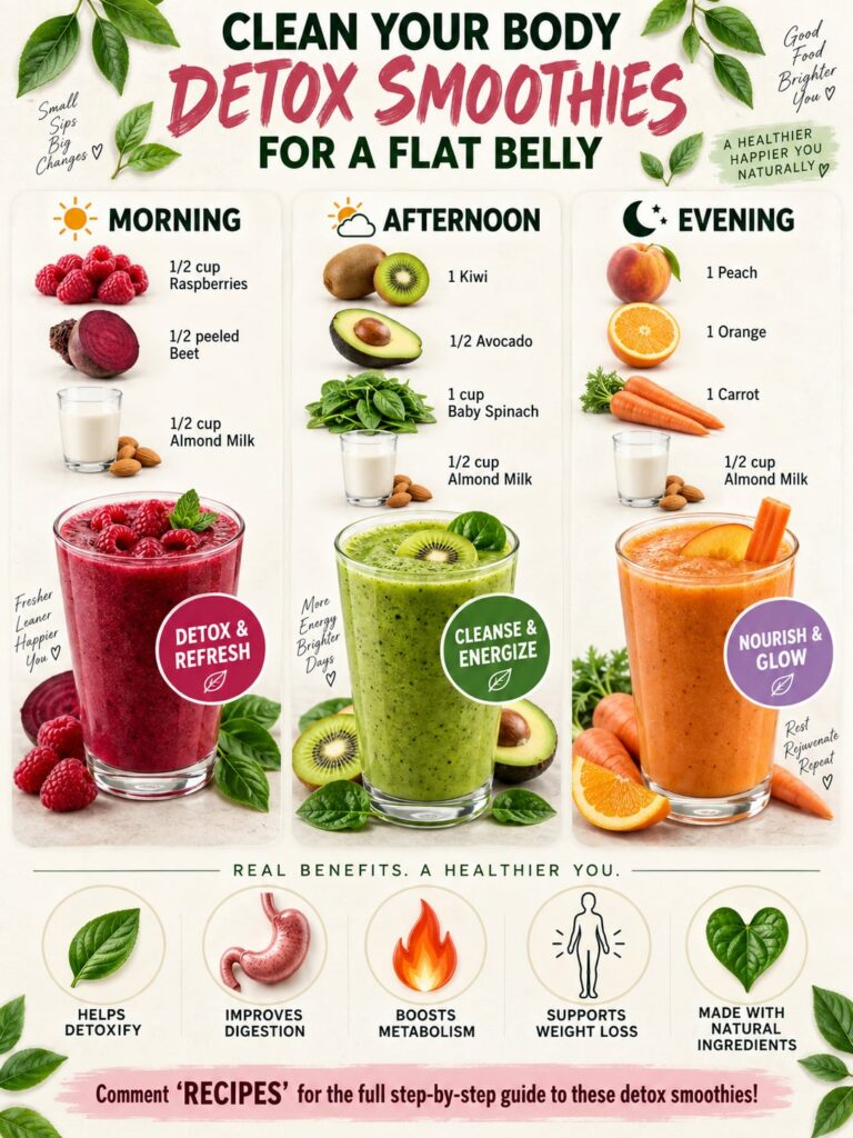 A vibrant layered detox smoothie with fresh fruits greens and seeds in a glass with more ingredients like spinach berrie