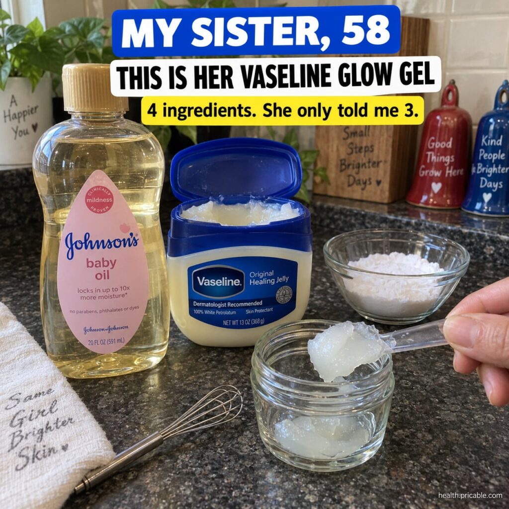 A small clear glass jar filled with a glossy light yellow Vaseline glow gel with a small spoon resting on the rim The ba