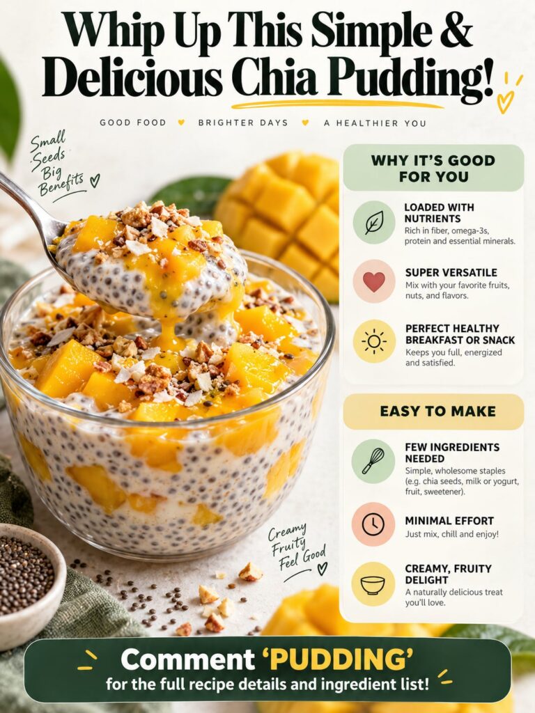 A vibrant creamy chia pudding topped with fresh berries sliced almonds and a drizzle of honey in a clear glass jar on a 