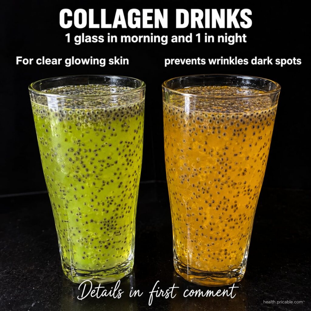 A woman drinking a glass of a light pink or amber beauty drink with a fresh glowing complexion soft lighting