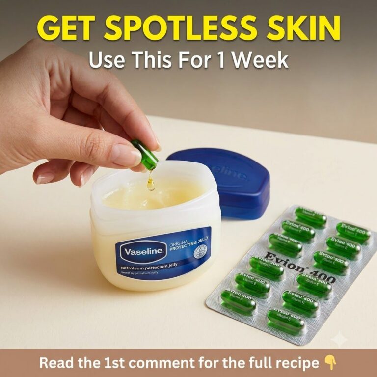 A small bowl with Vaseline and a few Vitamin E capsules with one capsule pricked and its oil dripping into the Vaseline 