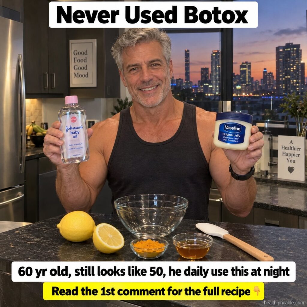 A 60-year-old man with remarkably smooth and youthful-looking skin smiling confidently He is holding a small jar of Vase
