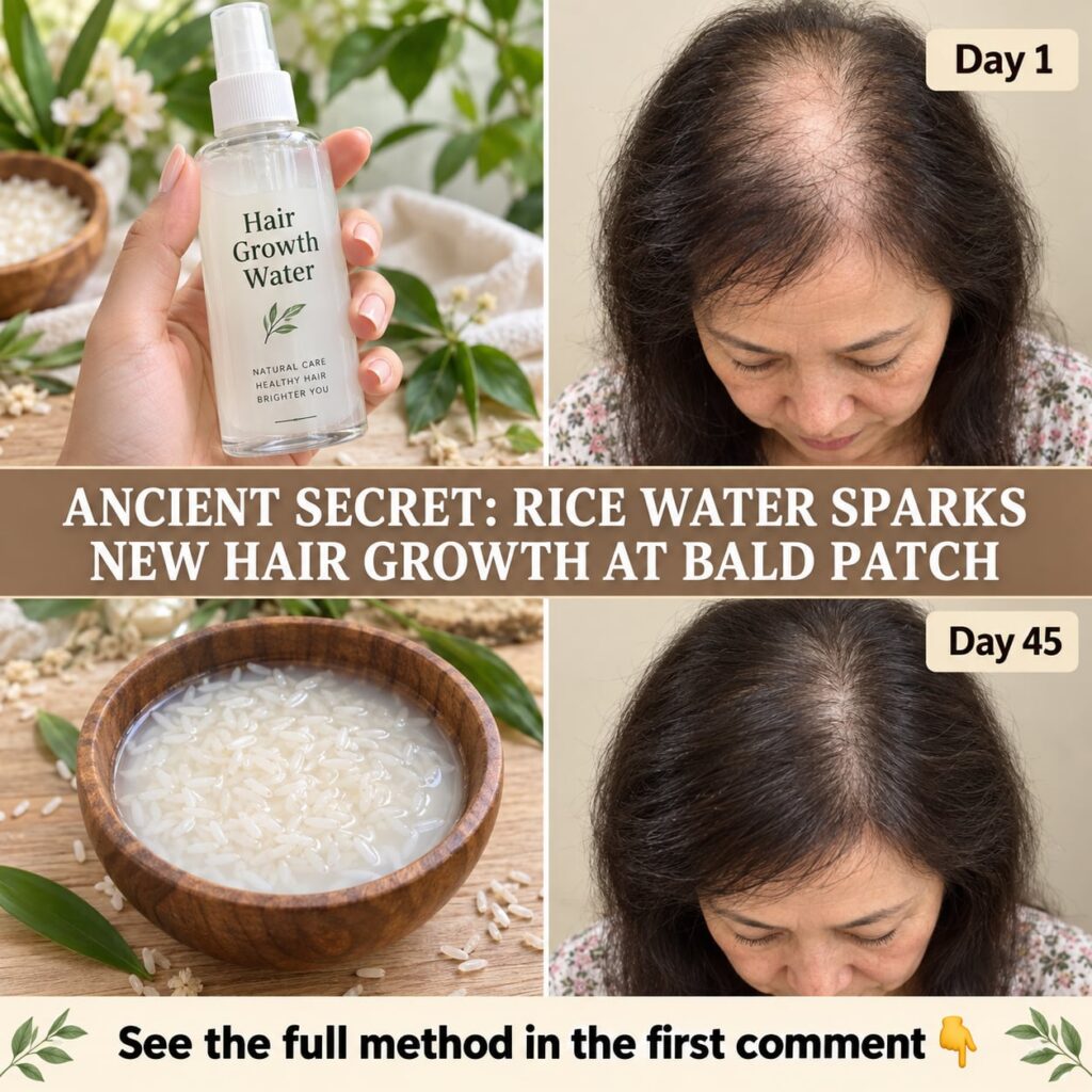 A person with long lustrous healthy-looking hair possibly with a subtle sheen to represent the benefits of rice water Th