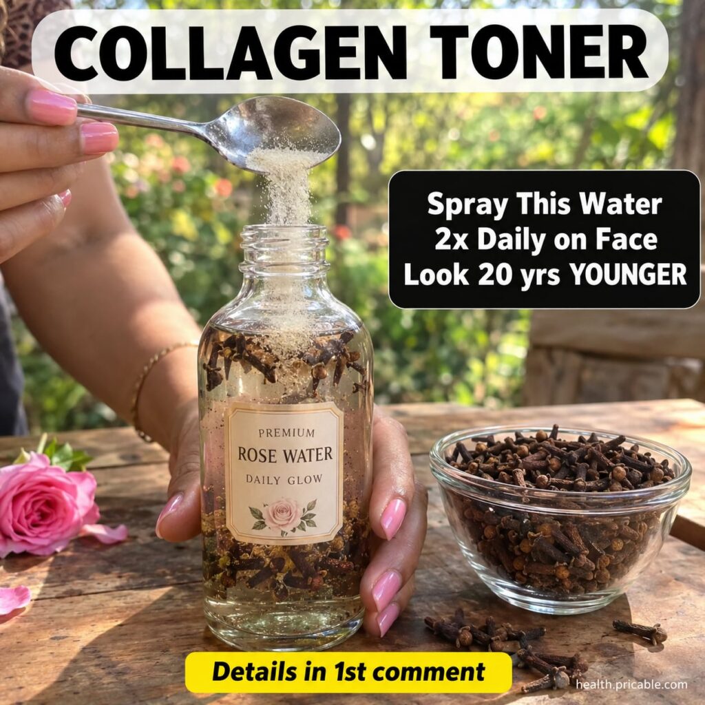 A close-up shot of a glass spray bottle filled with a light pink liquid next to a small bowl of dried cloves and a bottl