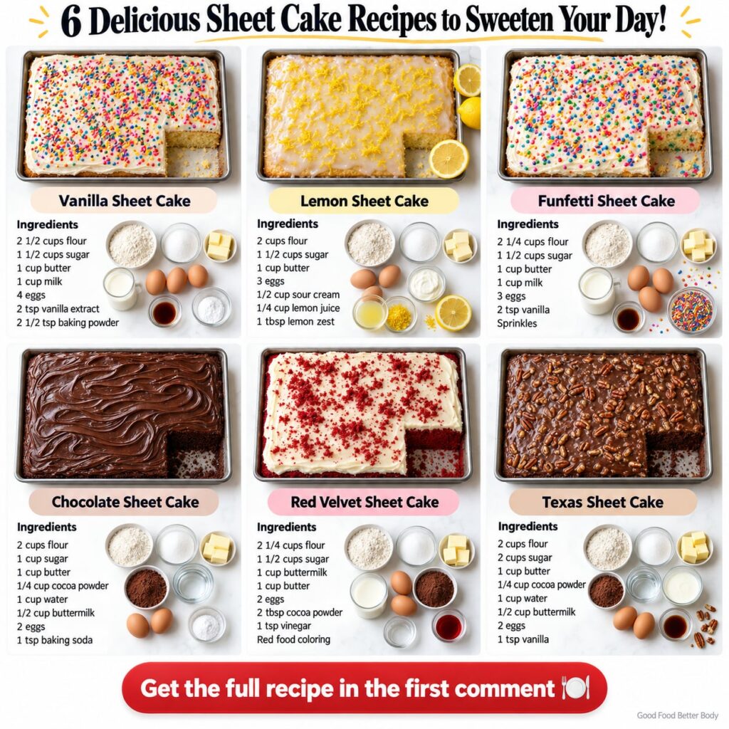 A vibrant Funfetti sheet cake frosted white and topped with rainbow sprinkles cut into squares on a festive serving plat