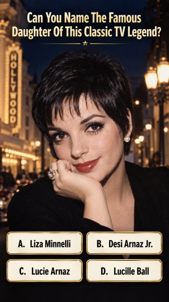A quiz image asking Who is Lucille Ball s Iconic Daughter with a photo of Lucille Ball