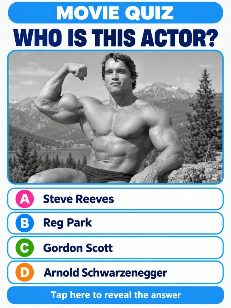 A classic black and white photo of Steve Reeves as Hercules flexing his muscular physique and looking powerful