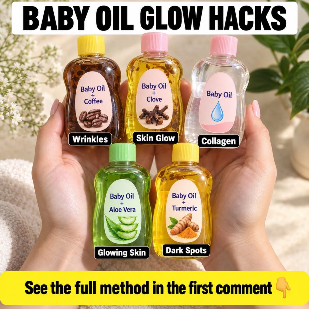 A person gently applying a baby oil and coffee scrub blend to their face showcasing glowing skin