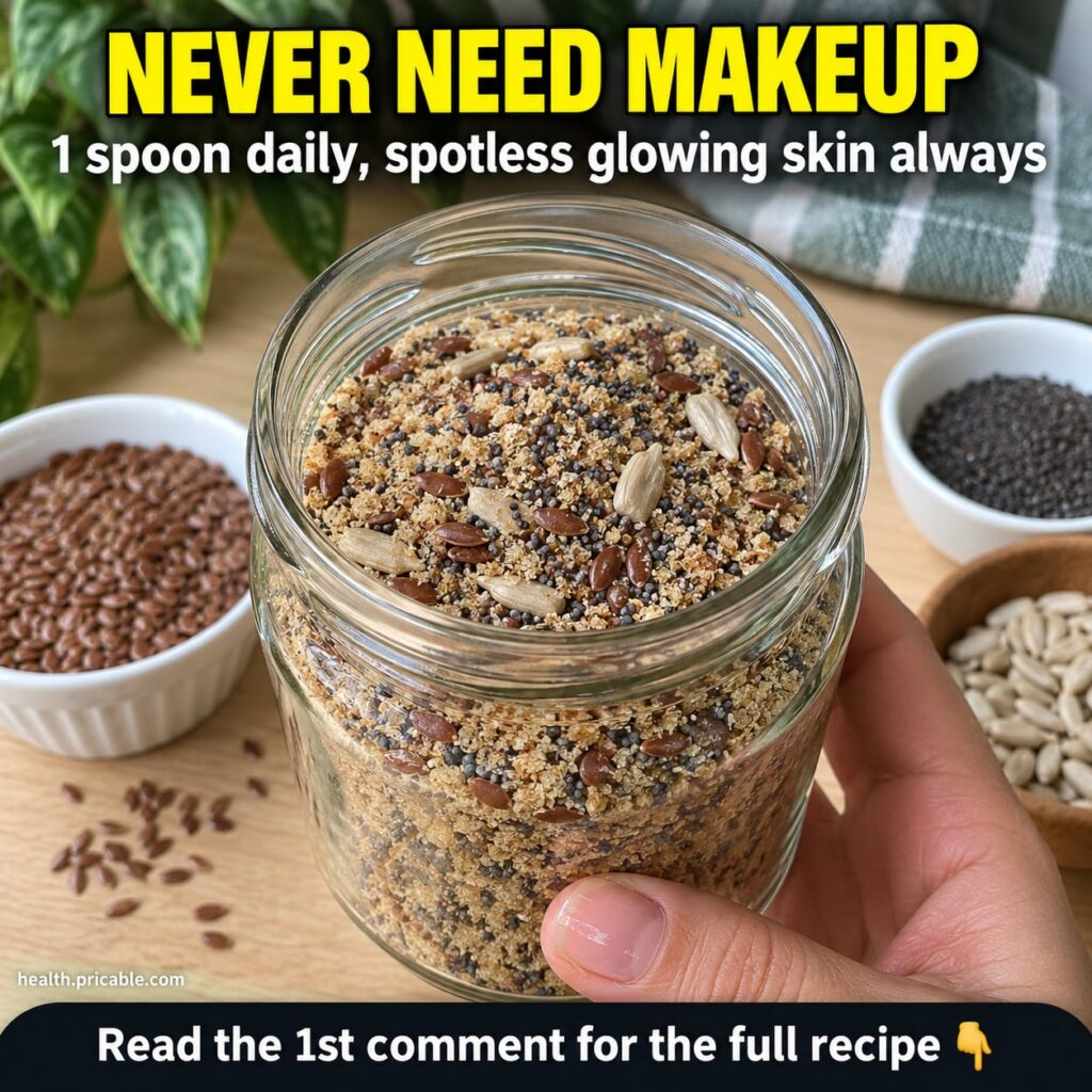 A close-up shot of a small wooden spoon overflowing with a light green-yellowish beauty powder The powder looks fine and