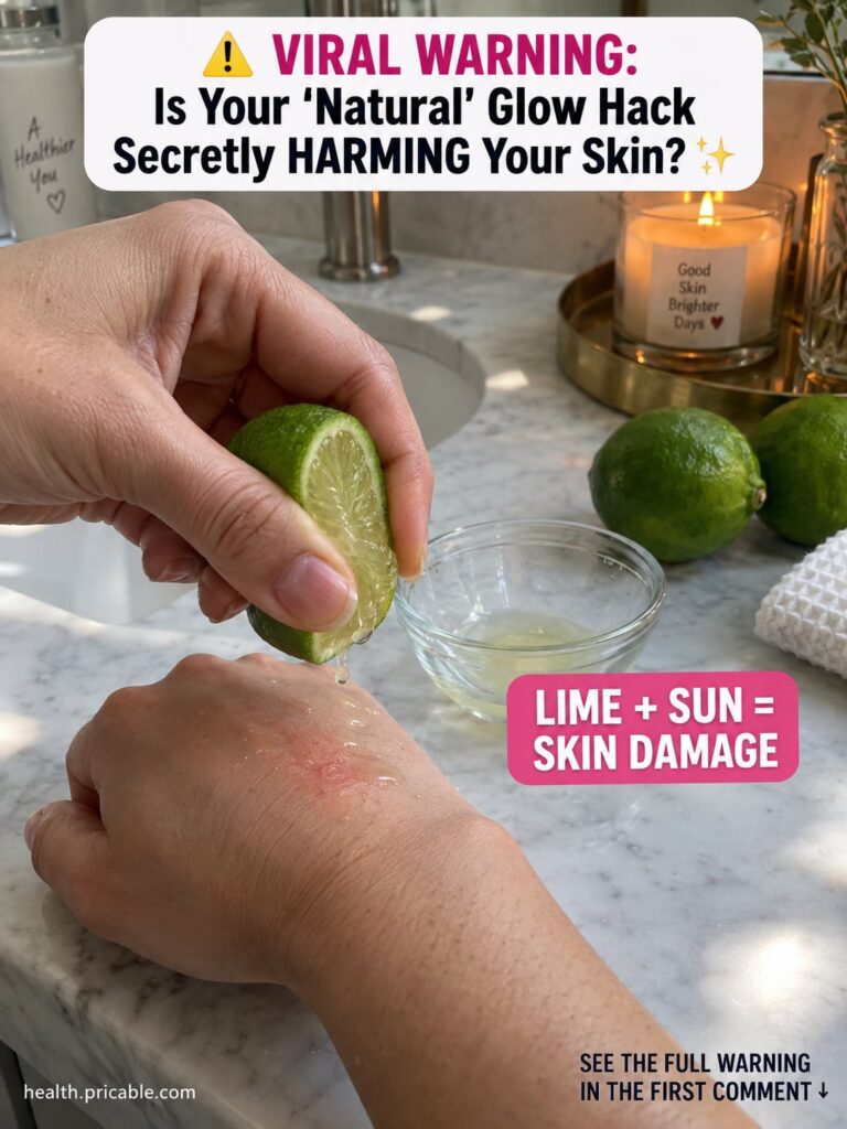 A sliced lime with a warning sign or a red X over it emphasizing the danger of using it on skin for beauty remedies