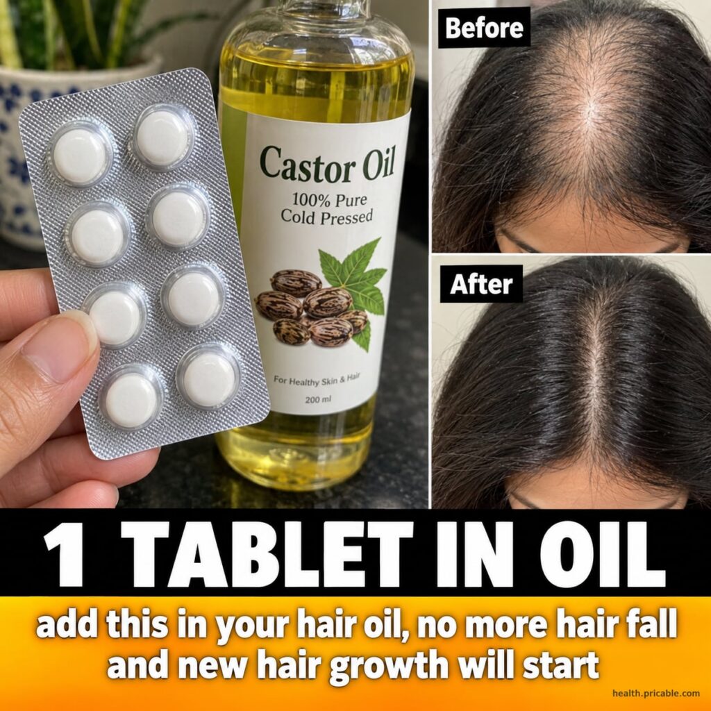 A single vitamin E capsule broken open with its oil mixing into a small bowl of clear carrier oil like coconut or almond