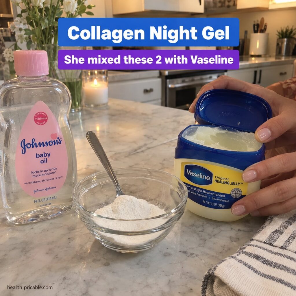 A clear glass jar filled with a light pinkish-white gel with a small spoon resting inside on a clean white background In