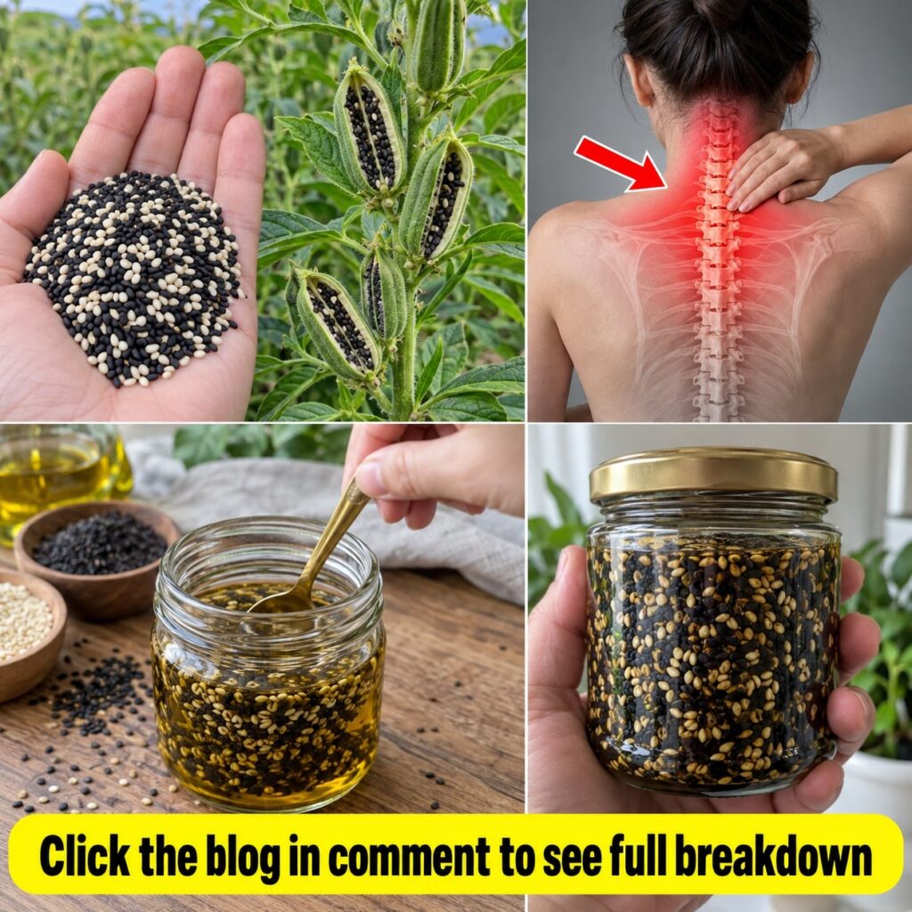 A close-up of golden sesame seeds in a small wooden bowl with a blurry background suggesting a relaxed home setting perh