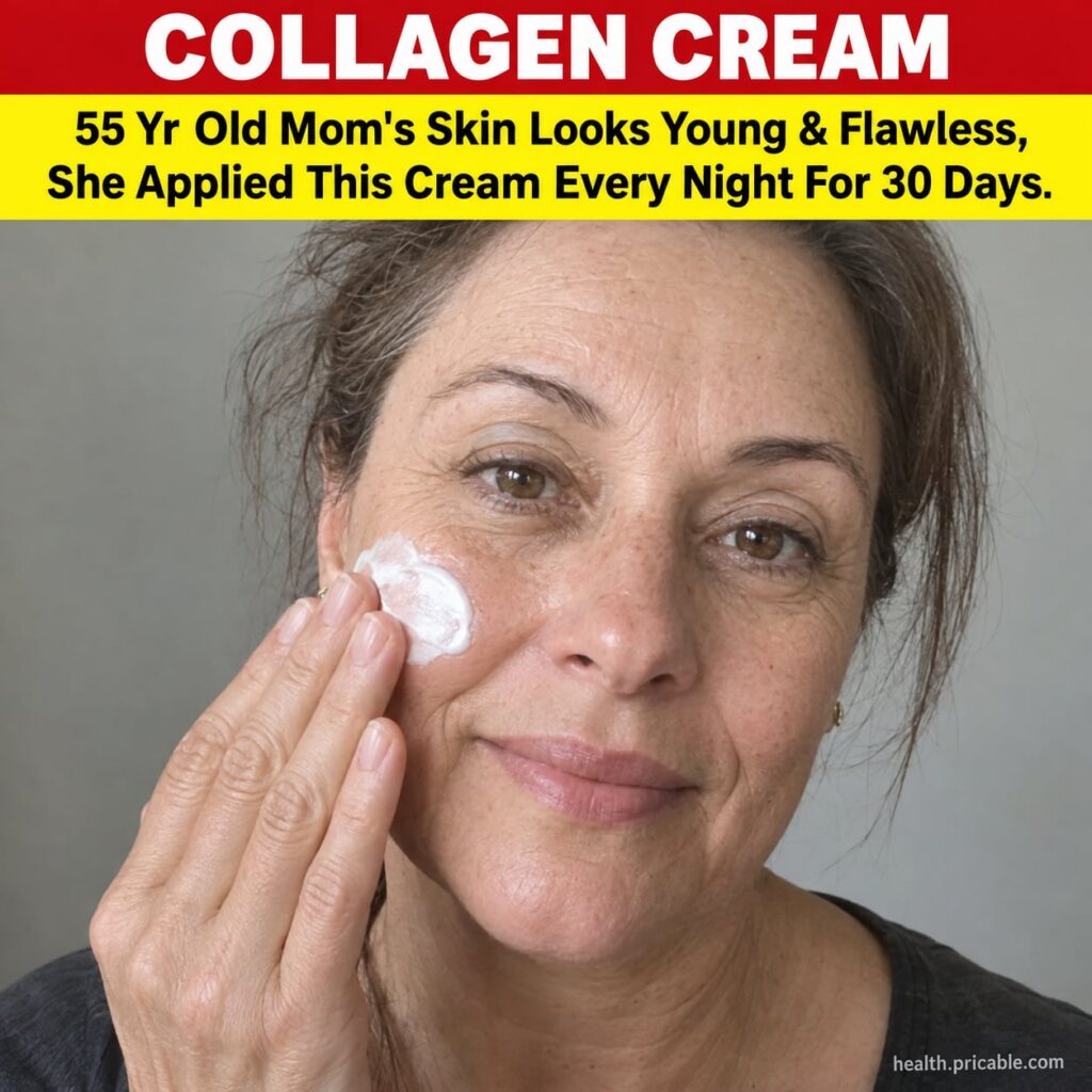 A woman in her 50s with radiant healthy skin applying a small amount of homemade cream to her face