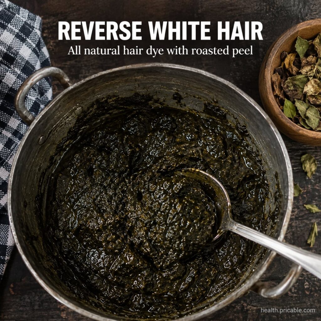 A close-up of dark red onion peels being collected in a bowl ready for a DIY hair remedy