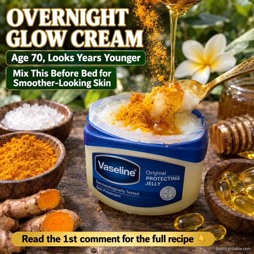 A small glass jar with a creamy yellow mixture made from Vaseline turmeric and honey with a wooden spoon next to it on a