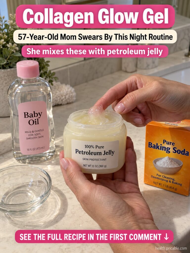 A woman in her late 50s with radiant smooth skin applying a clear gel to her face with a subtle glow effect The scene is