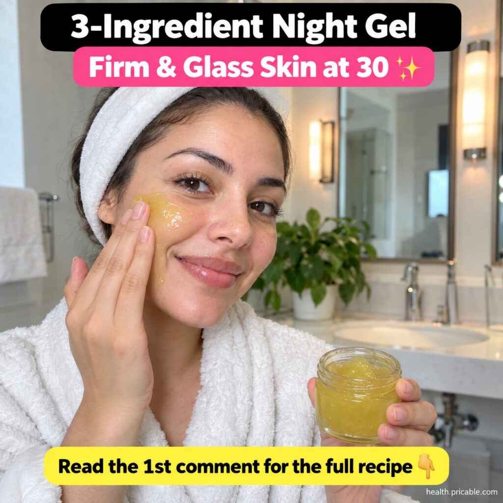 A small clear glass jar of the finished DIY night gel on a minimalist white or light-colored background with a soft glow