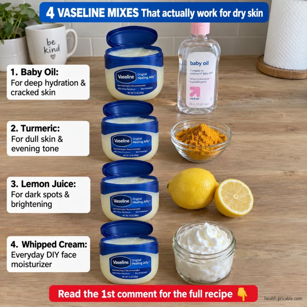 A woman applying a Vaseline mix to her face with a soft glowing complexion The scene should convey a sense of natural be