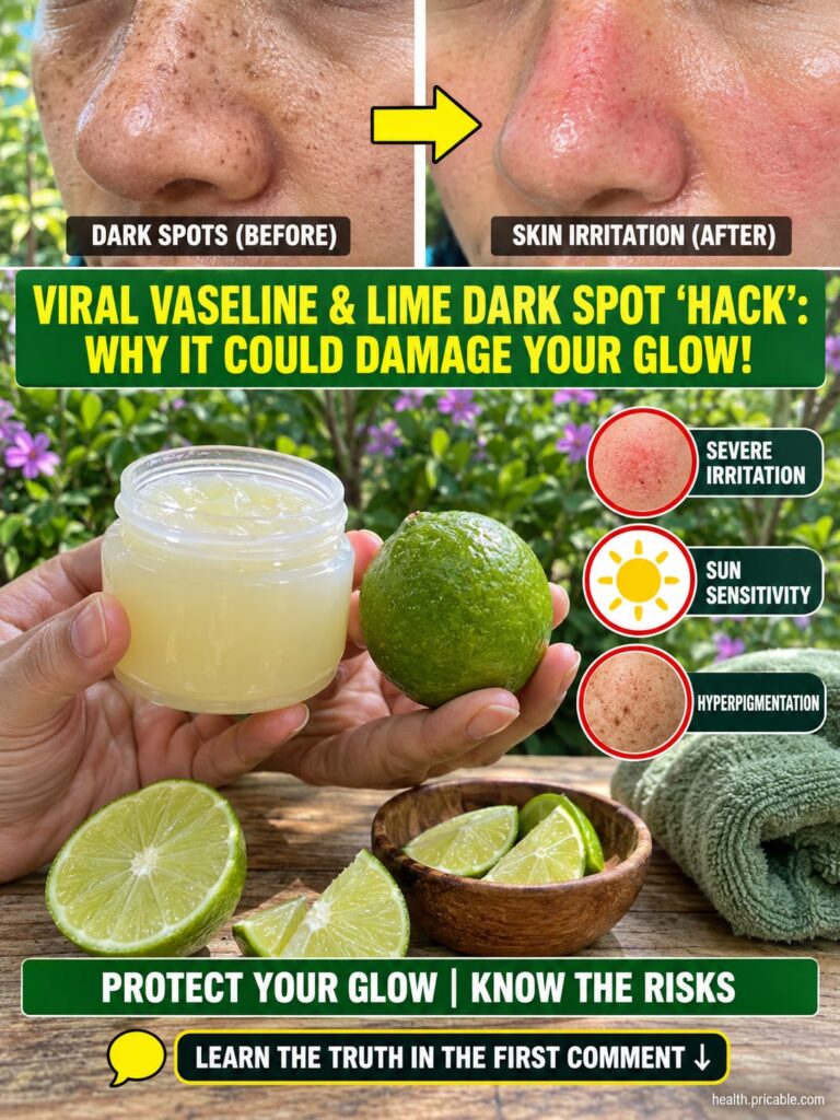 A split image showing on one side a lime cut in half and a jar of Vaseline and on the other side a close-up of irritated
