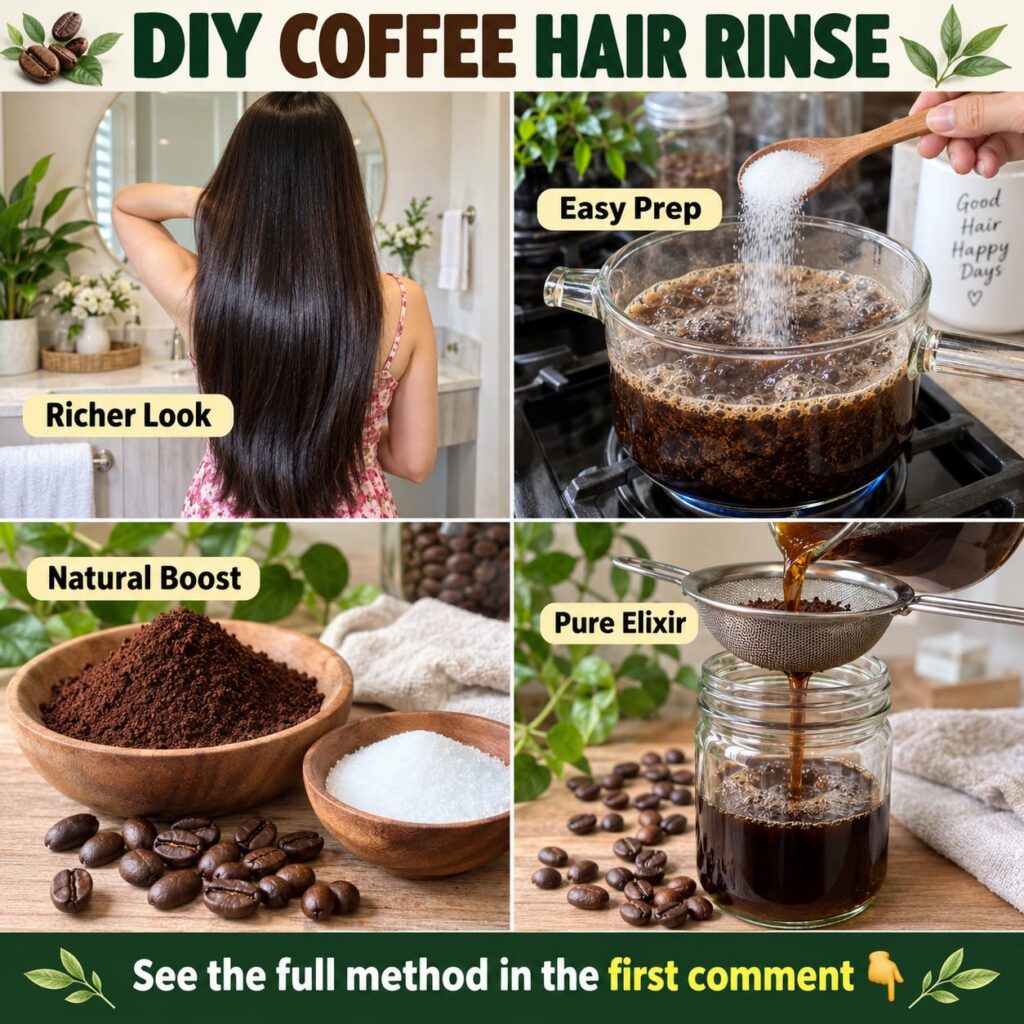 A close-up shot of freshly brewed coffee in a glass or ceramic cup with hair strands gently being rinsed over it in a br