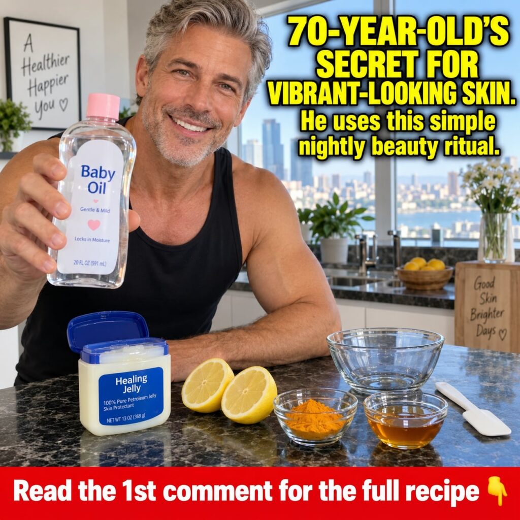 A friendly older man presenting natural ingredients for a DIY face mask including lemon turmeric and honey arranged on a